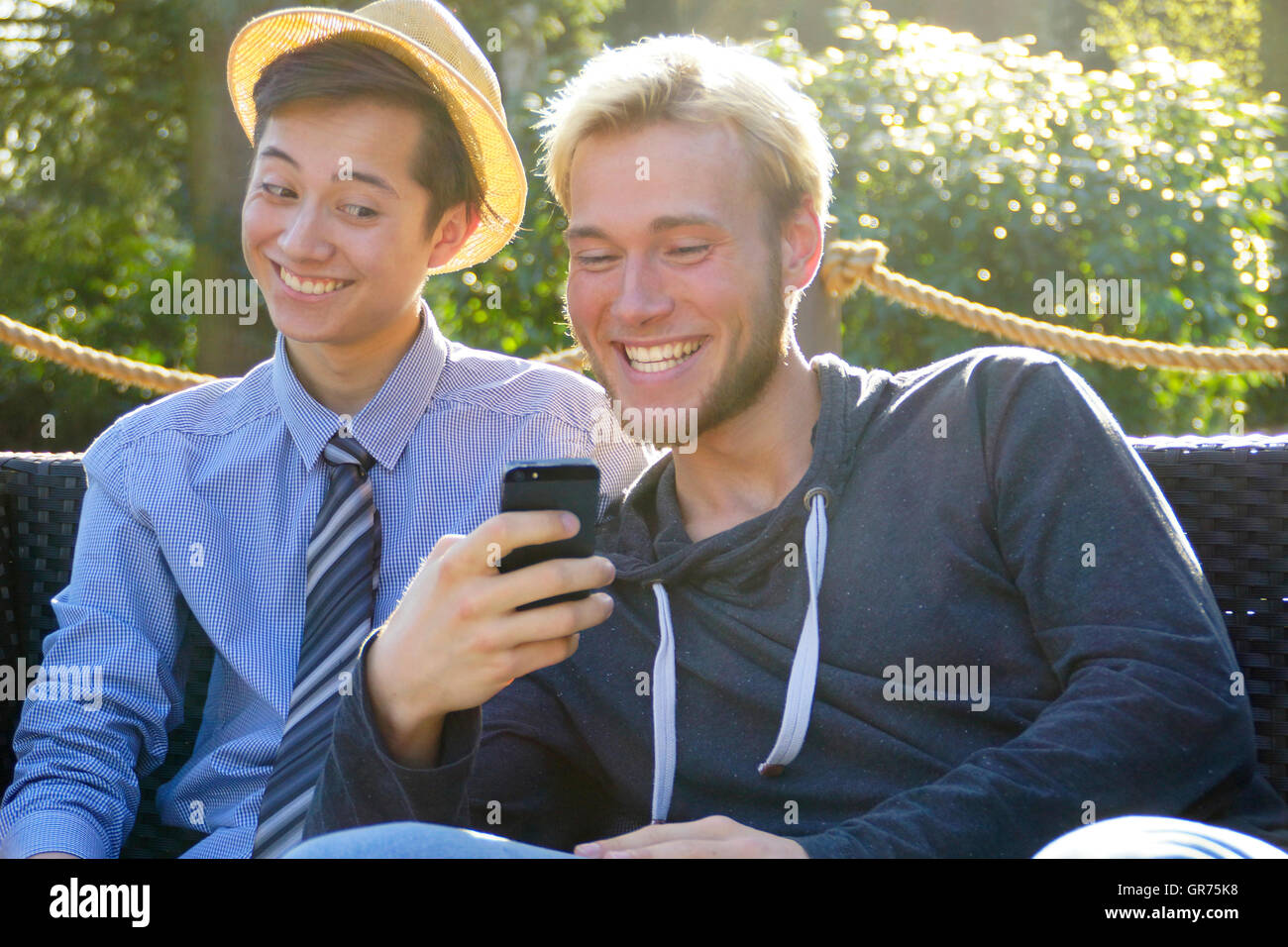 Two Friends With Smartphone Stock Photo