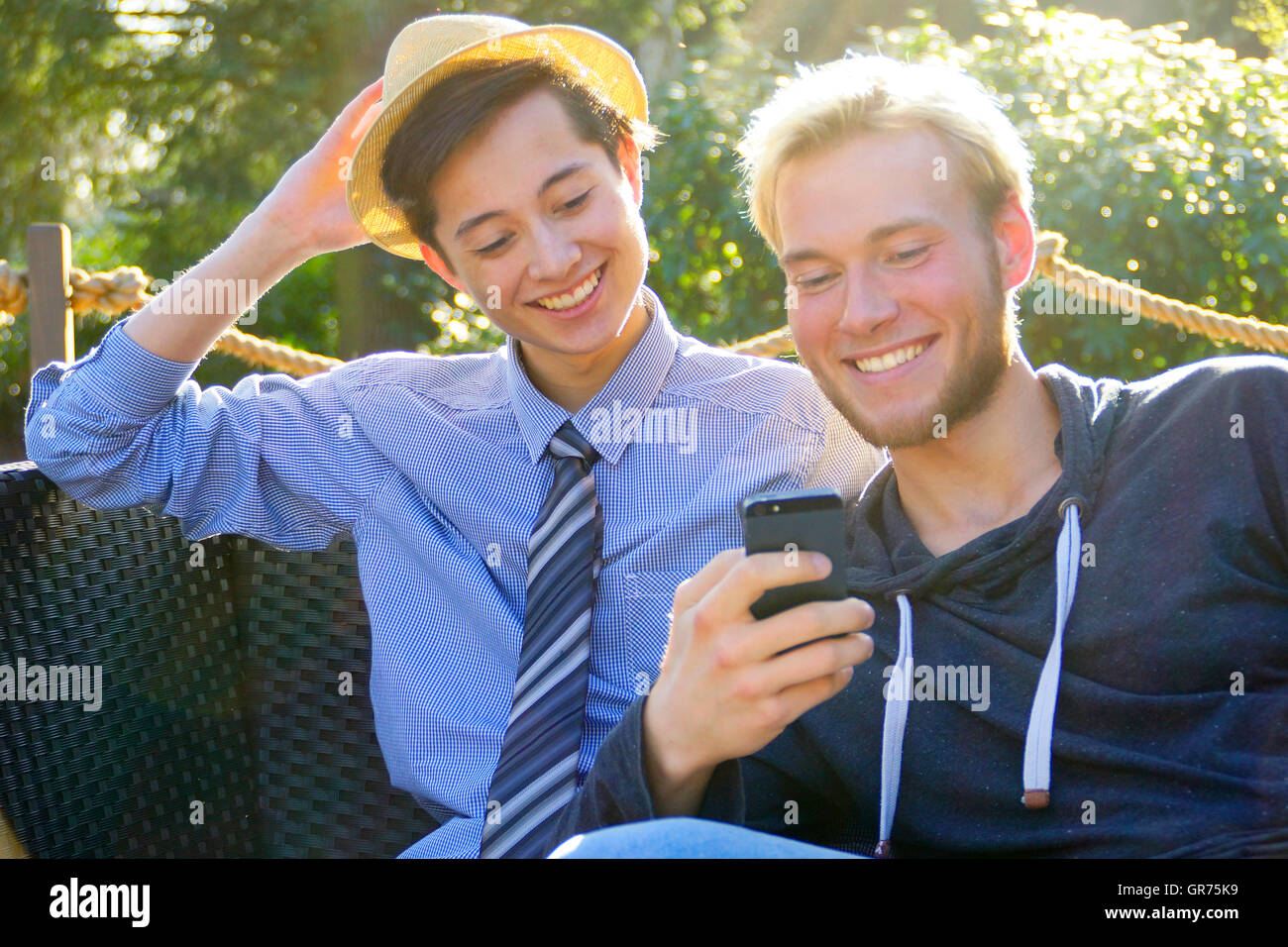 Two Friends With Smartphone Stock Photo