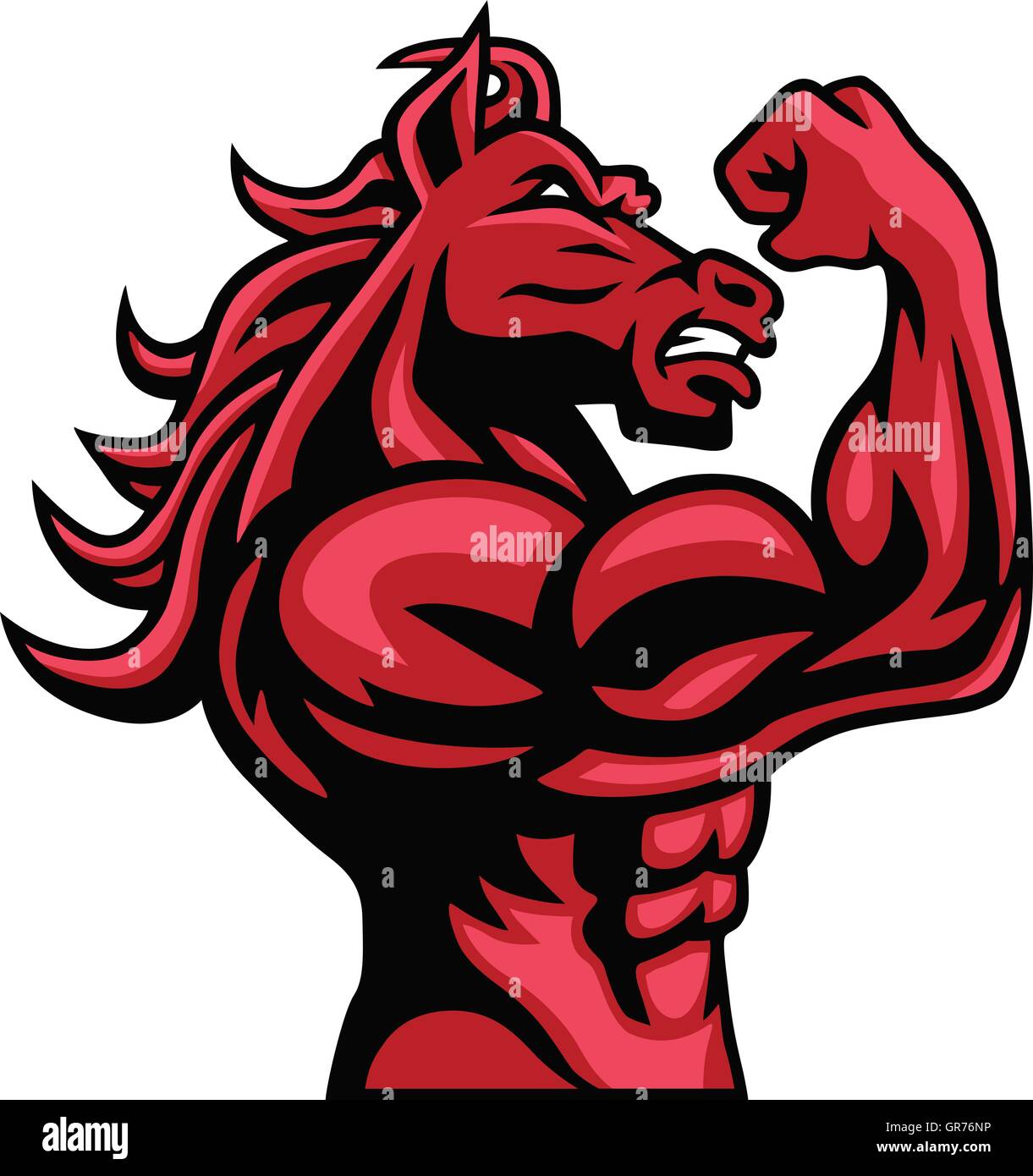 Red Horse Bodybuilder Posing His Muscular Body Vector Mascot Stock Vector