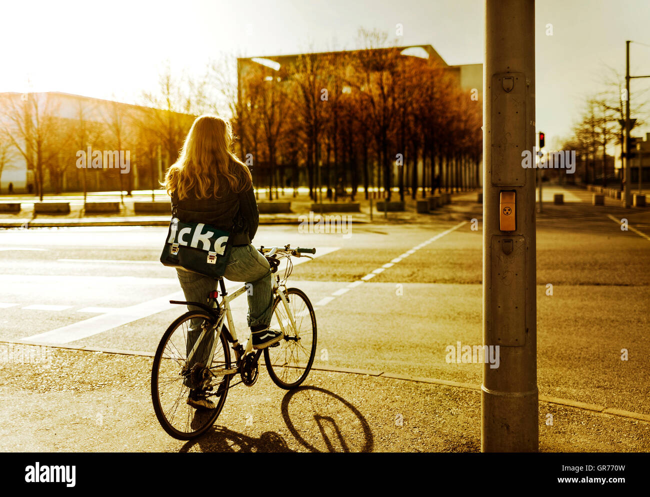Single Cyclist In Berlin Stock Photo - Alamy