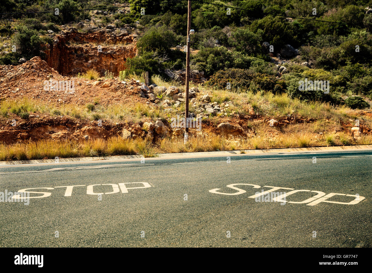 Bus stop marking on road hi-res stock photography and images - Alamy