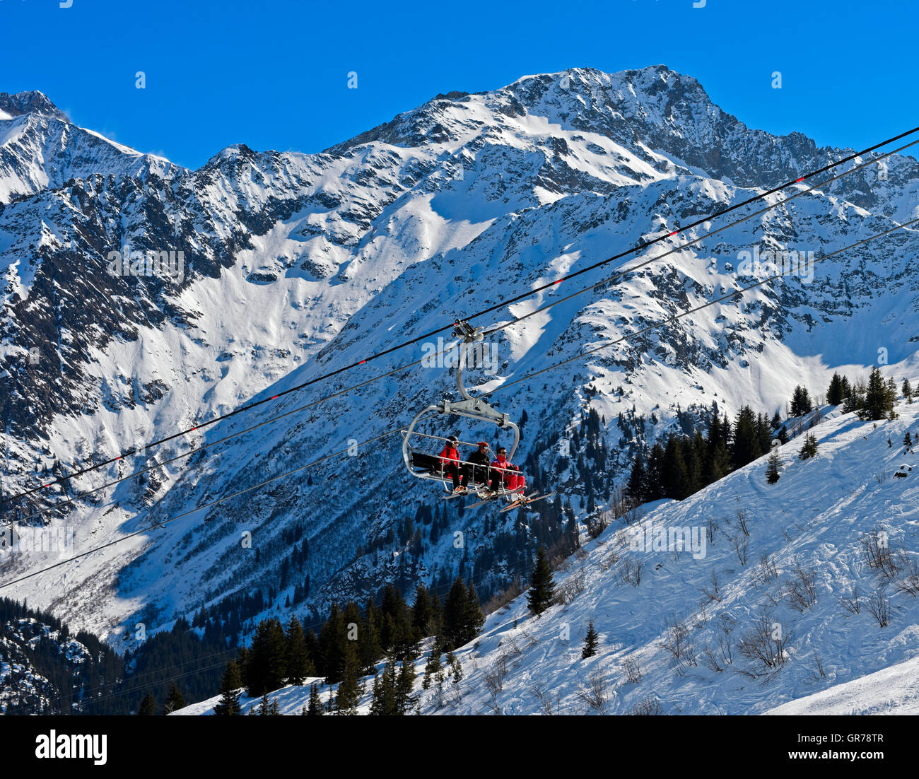 Skiing Area In The French Alps Near Chamonixf, Haute-Savoie, France Stock Photo