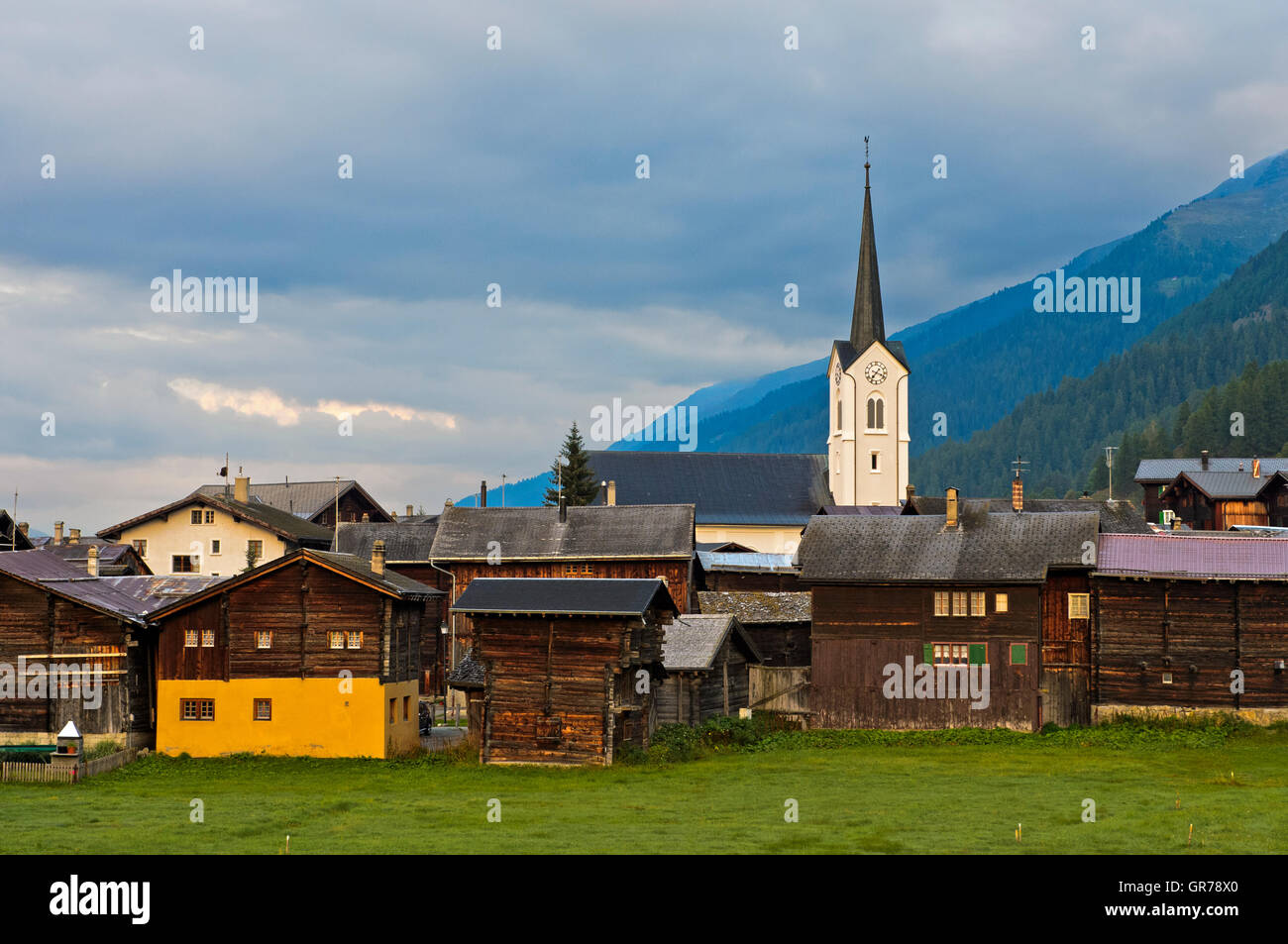 Chalets Village Ulrichen, Obergoms, Valais, Switzerland Stock Photo