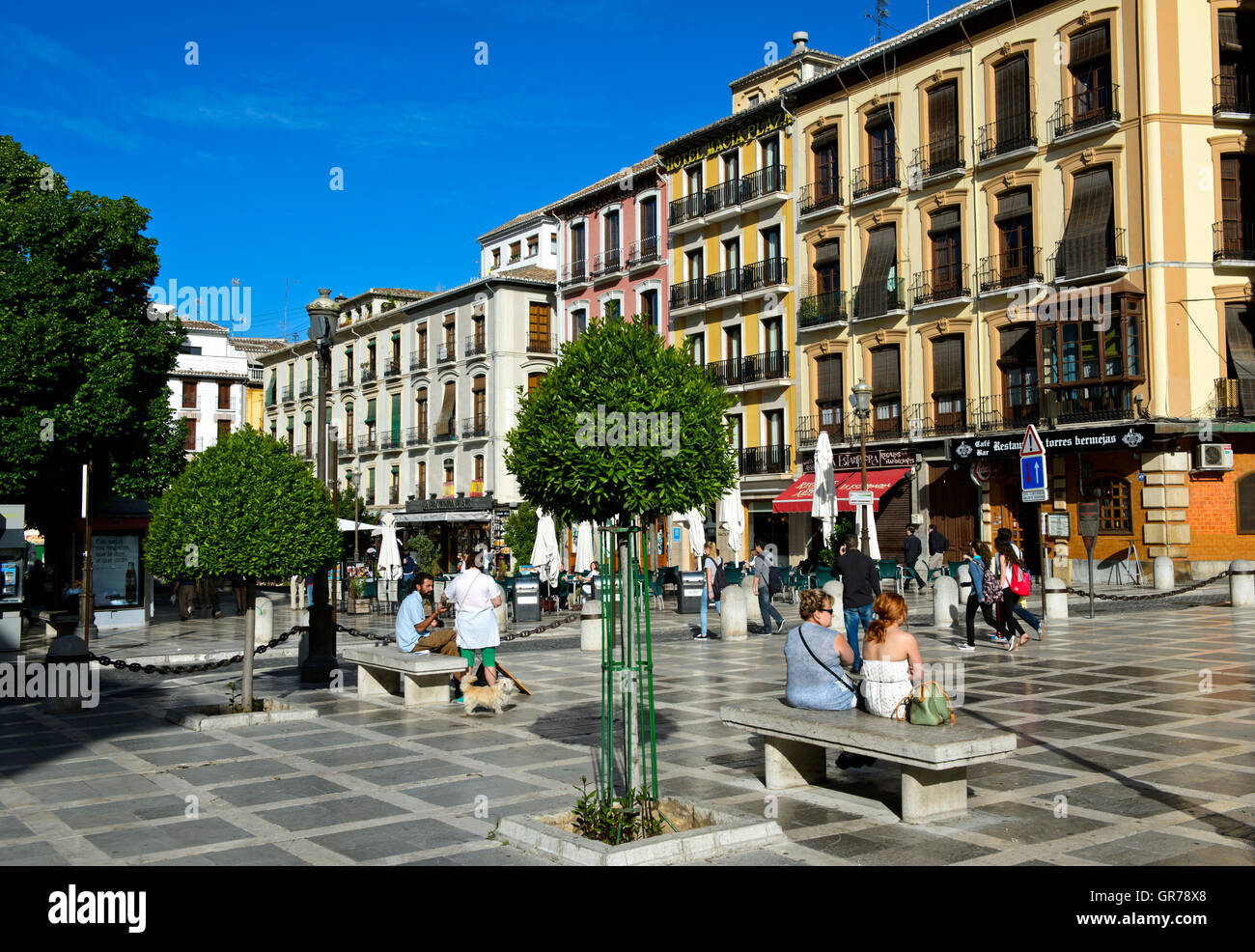 The New Square, Plaza Nueva, Granada, Spain Stock Photo