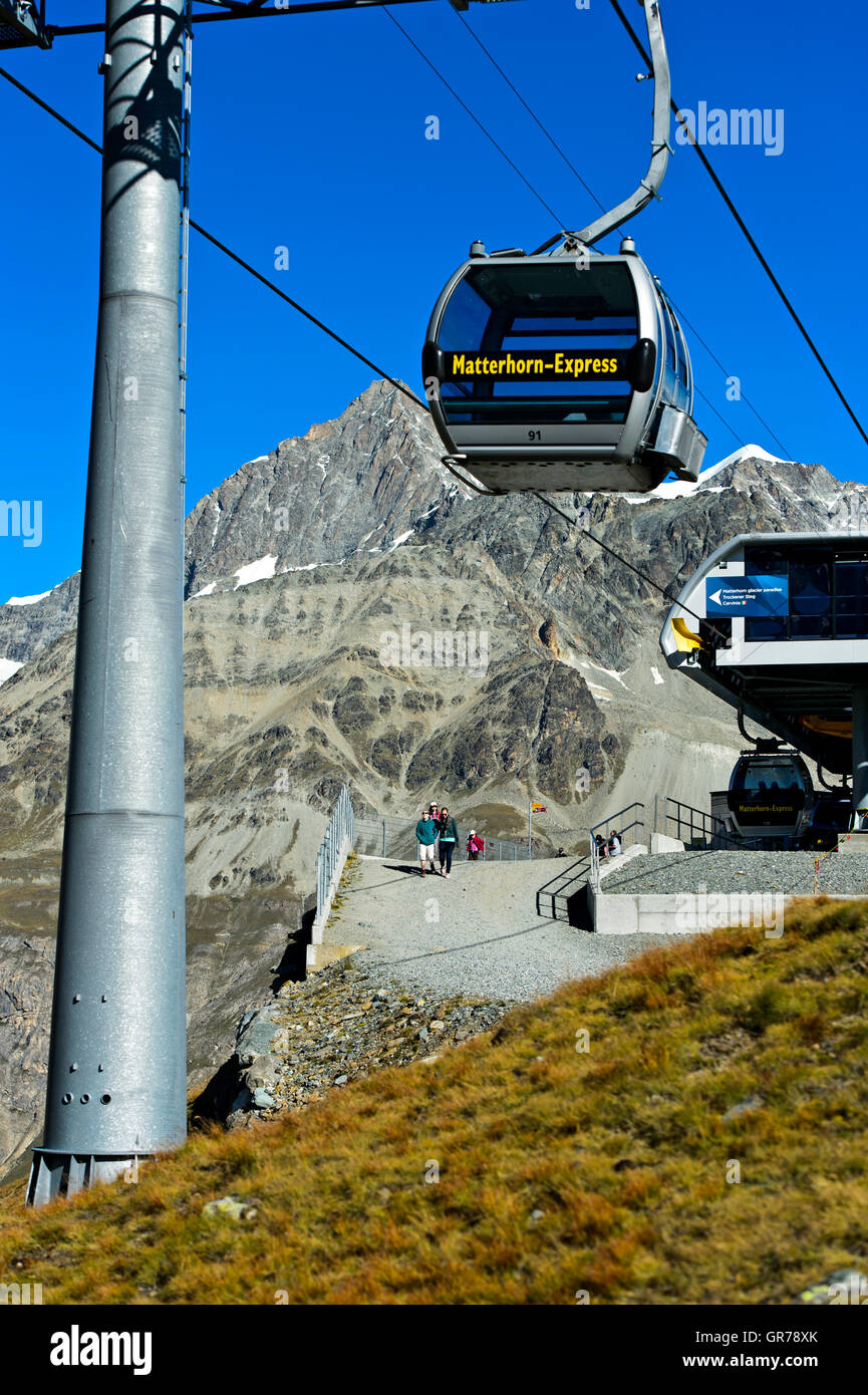 Gondola Of The Matterhorn Express Cable Car At The Station Schwarzsee, Zermatt, Valais, Switzerland Stock Photo