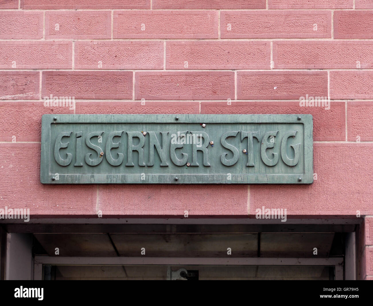 Eiserner Steg bridge financial city Frankfurt am Main Germany Europe Stock Photo