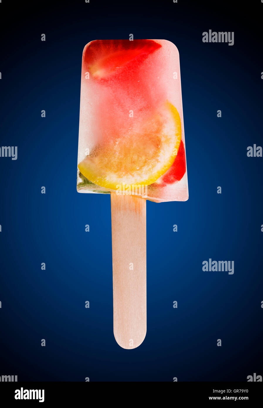 Homemade Popsicle O Ice Lolly With Strawberrys And Lemon Stock Photo