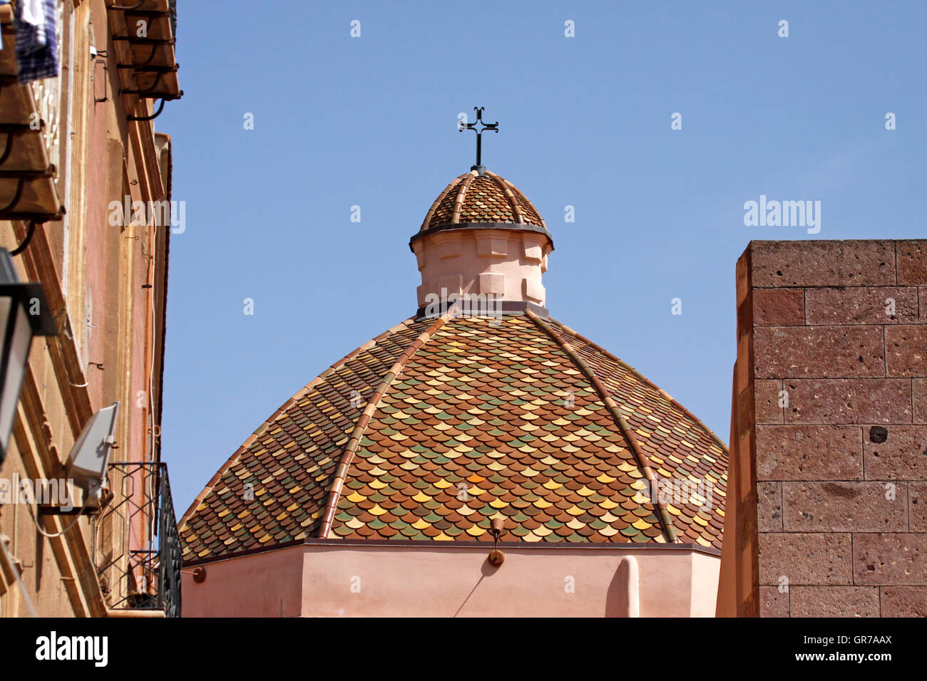 Iglesias, Old Part Of Town With Church, Sardinia, Italy, Europe Stock Photo