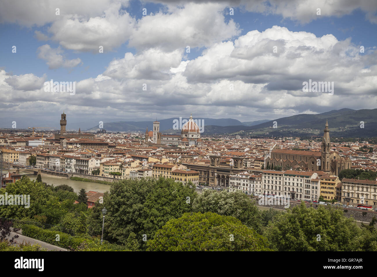 Florence, Panoramic View With Old Town, Tuscany, Italy, Europe Stock Photo