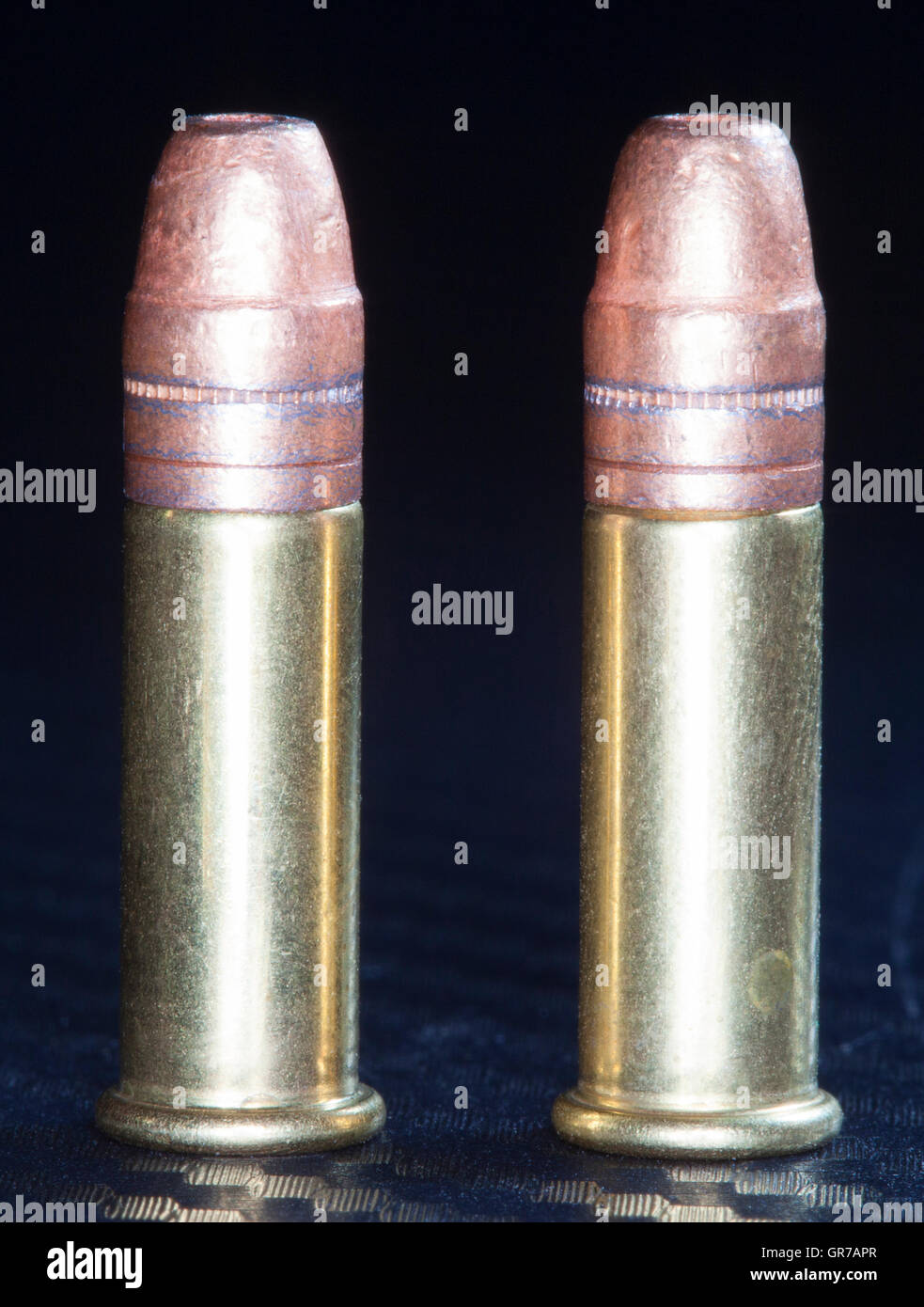 Rimfire ammo for twenty twos with copper plated bullets Stock Photo