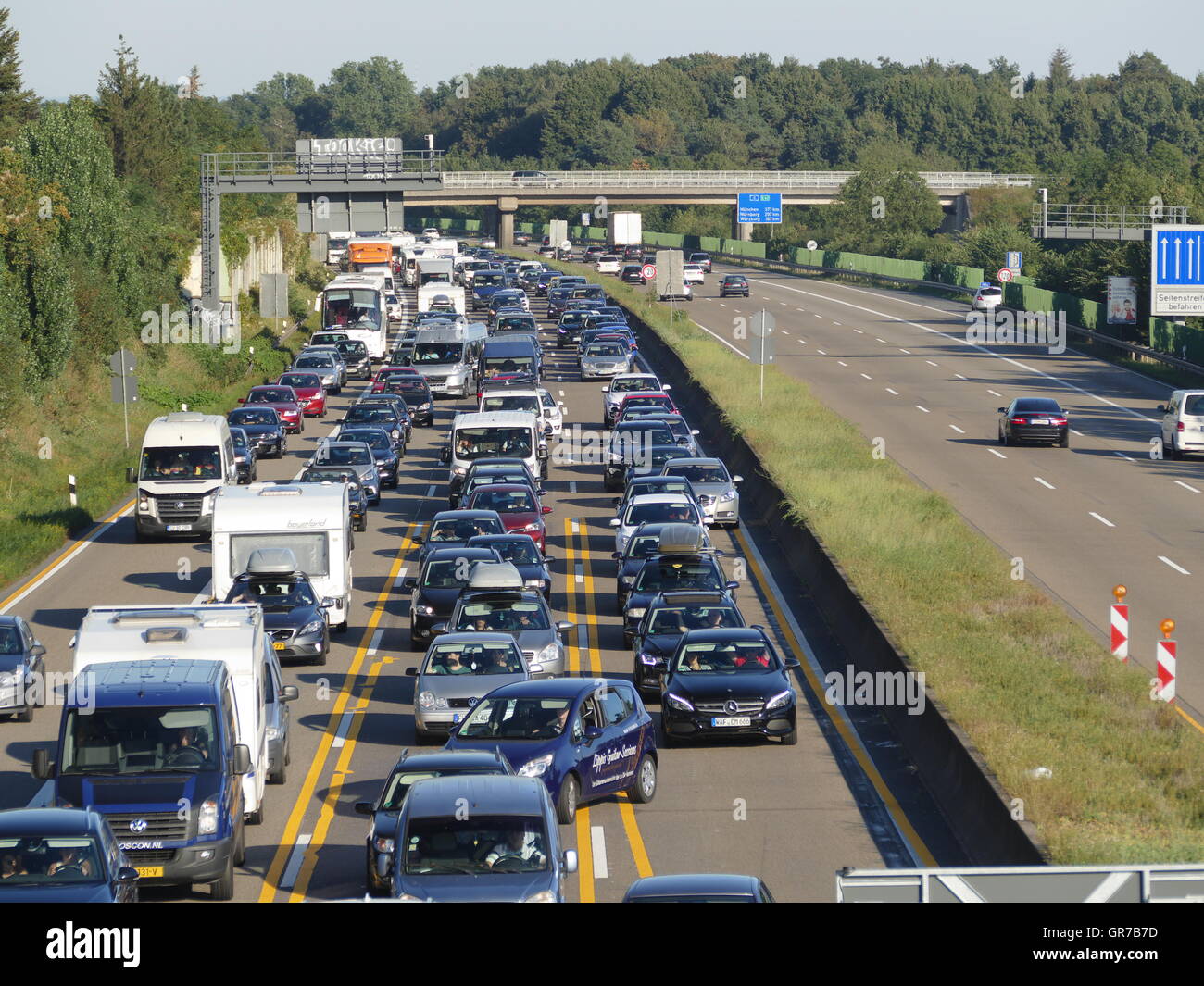 Traffic Jam German Autobahn Motorway Expressway Highway Germany Europe Stock Photo