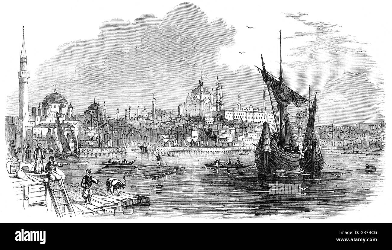 19th Century view of Constantinople (Now Istanbul) was the capital city of the Roman/Byzantine Empire and the later Ottoman (1453–1923) empires.  Turkey. Stock Photo