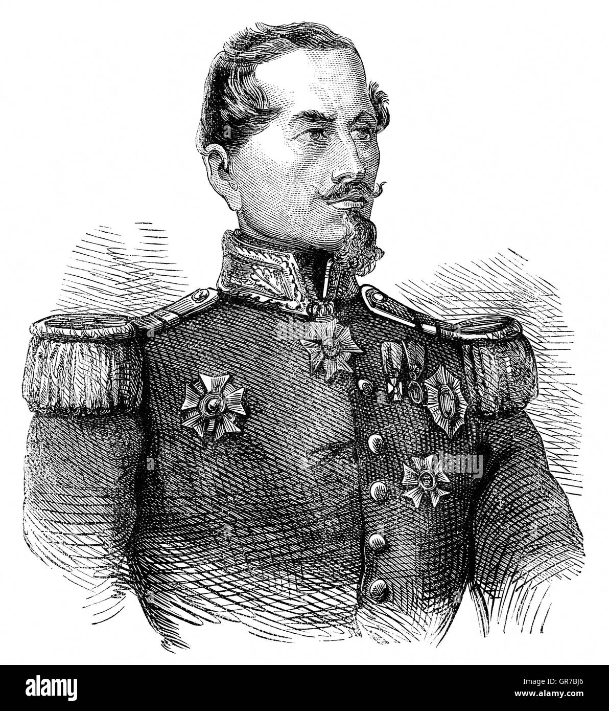 Armand-Jacques Leroy de Saint-Arnaud (1798 – 1854) was a French soldier and Marshal of France. He served as French Minister of War until the Crimean War when he became Commander-in-chief of the army of the East. He later set out to command the French forces in the Crimean War, alongside his British colleague Lord Raglan. Stock Photo
