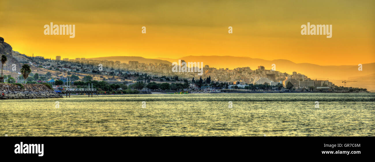 Tiberias city and the Sea of Galilee in Israel Stock Photo