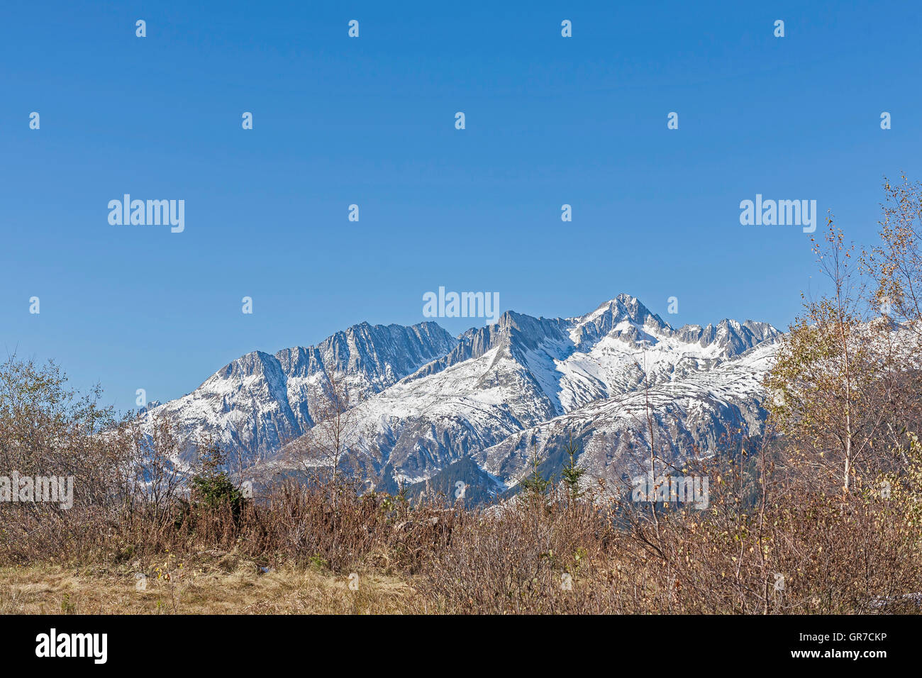 Mountain Landscape In Val Medel In Switzerland Stock Photo