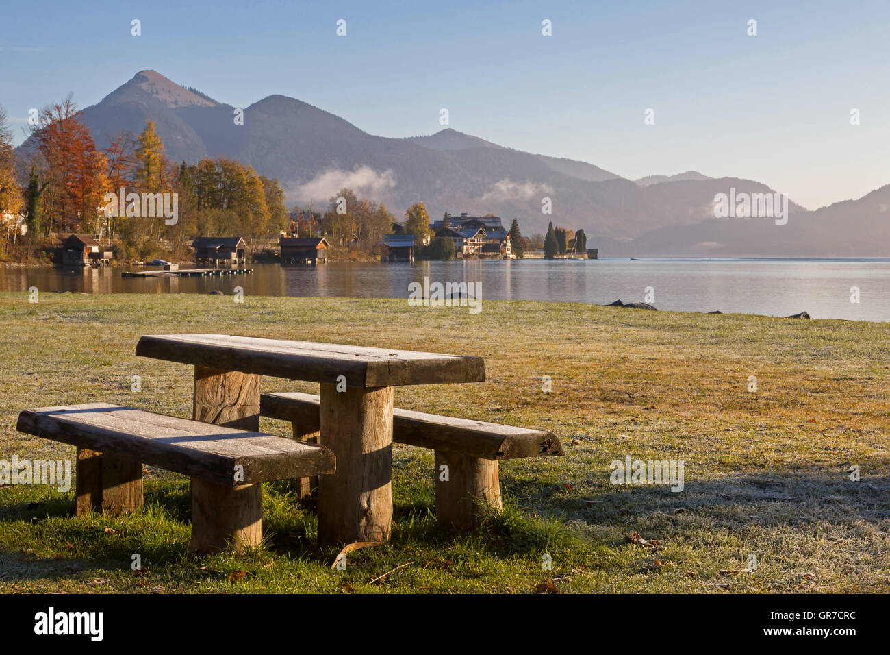Walchensee And Jochberg In Early Morning Stock Photo