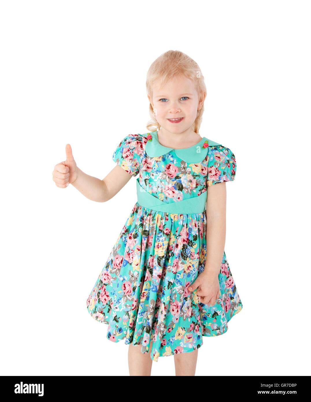 young girl showing thumb up isolated on white Stock Photo