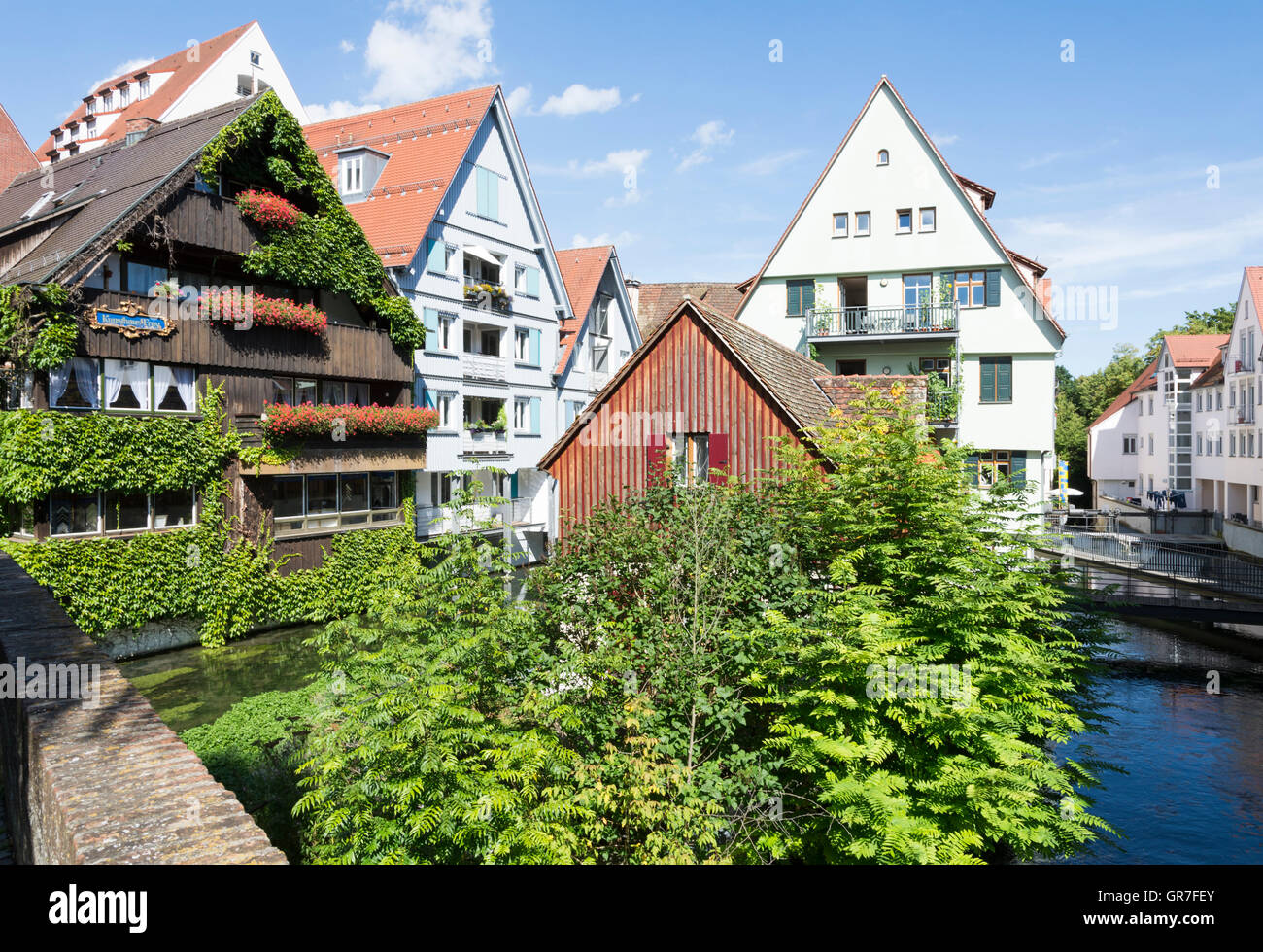 ULM, GERMANY - AUGUST 13: The historic Fischerviertel (fishermen's quarter) in Ulm, Germany on August 13, 2016. Stock Photo