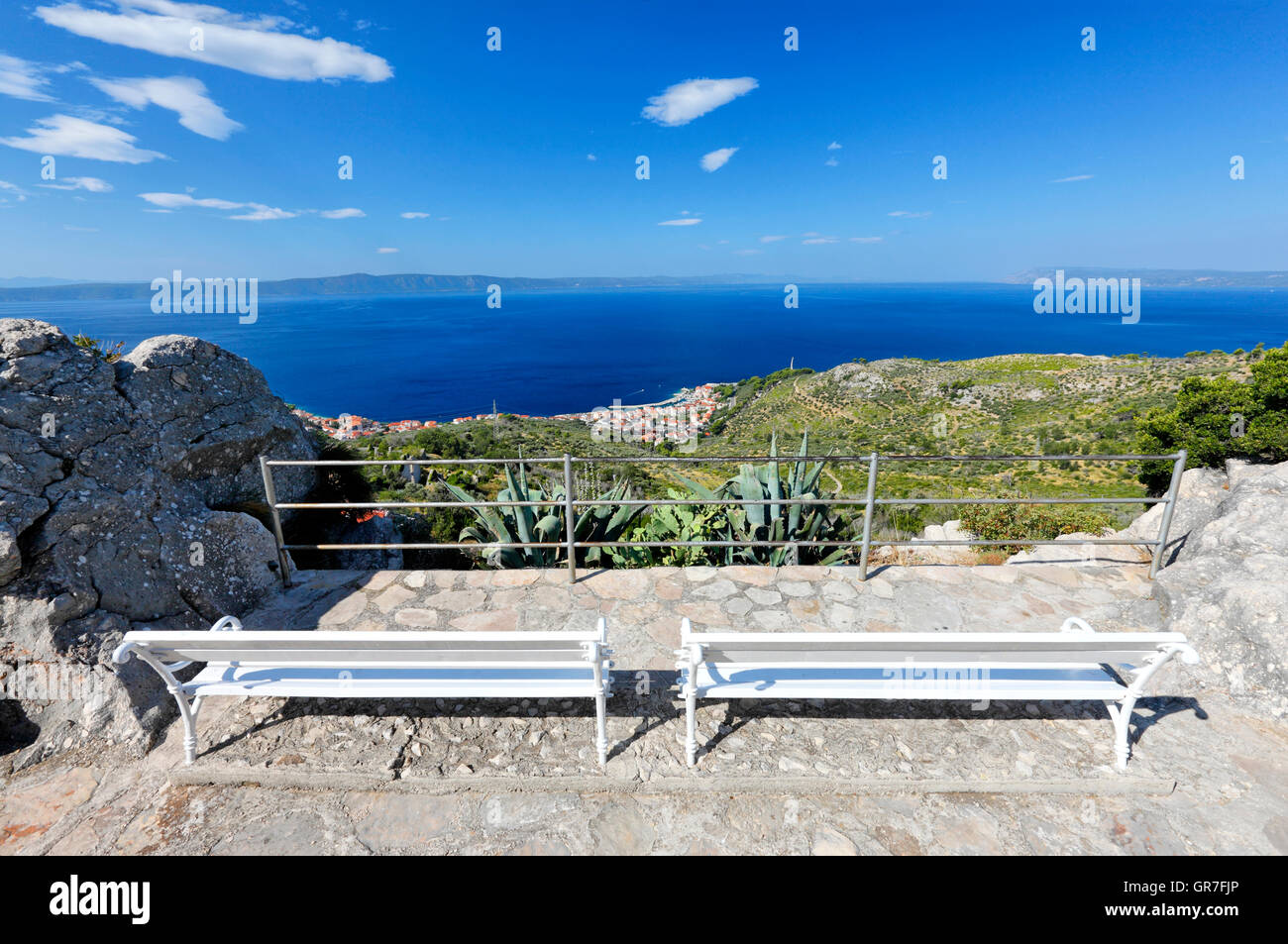 A view to Podgora in Makarska Riviera from the hill. Stock Photo