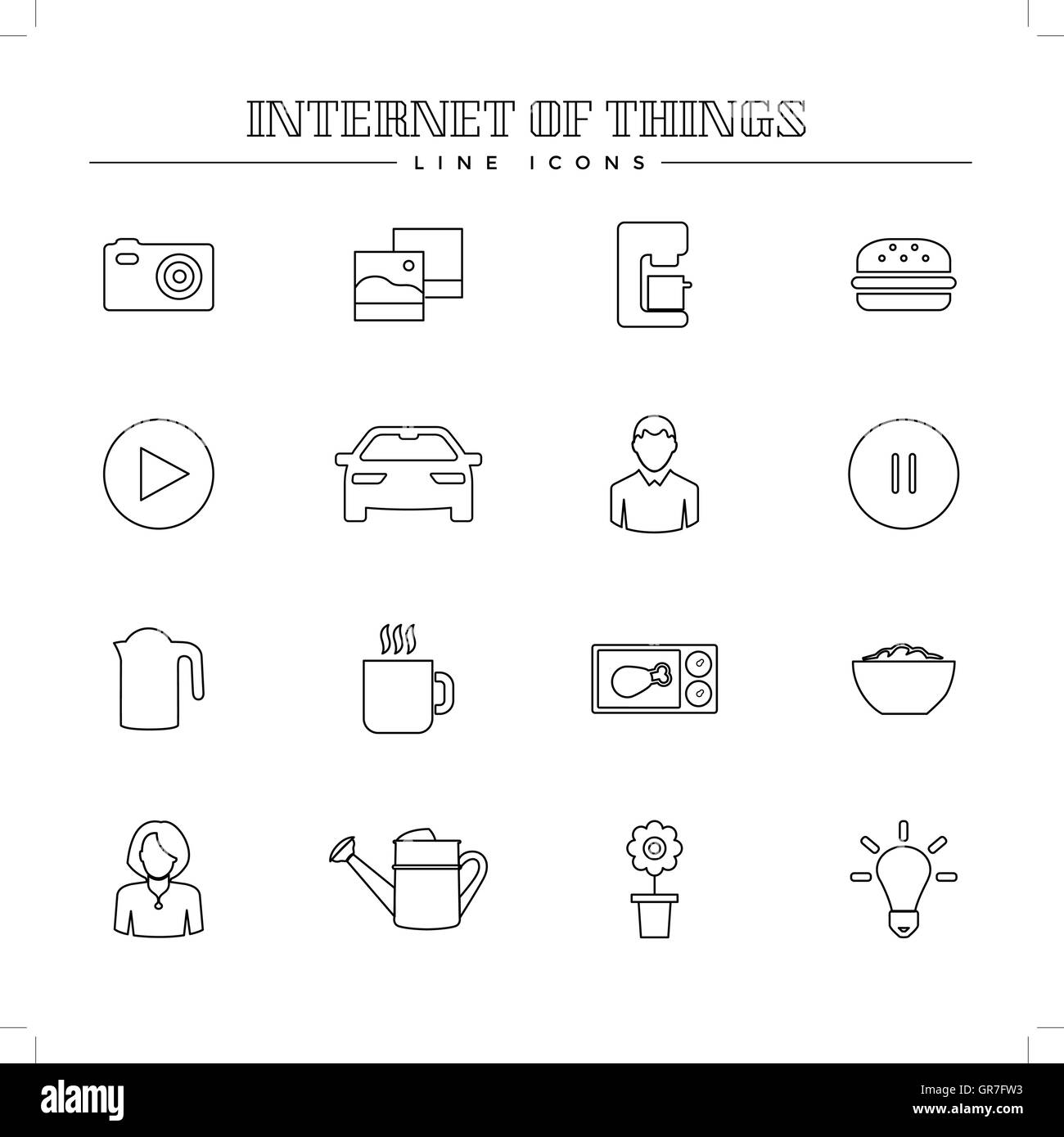 Internet of things and smart home, line icons set Stock Vector