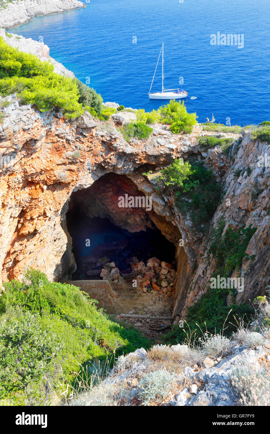 Odysseys cave on island Mljet Stock Photo