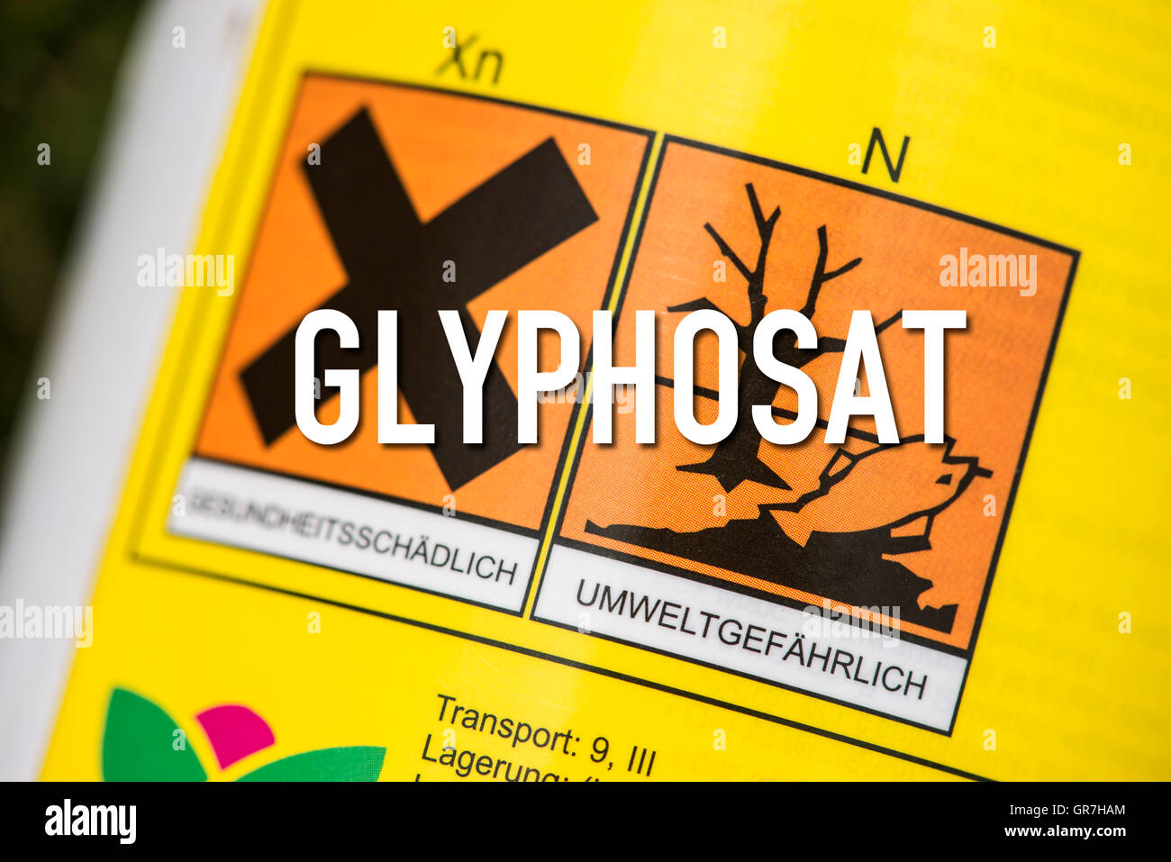Warning Label On Phytosanitary Product, Glyphosate Stock Photo Alamy