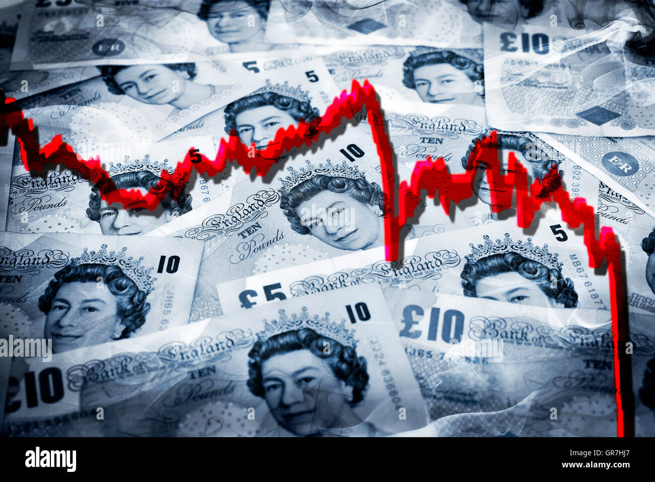 British Pound Notes, Declining Exchange Rate Stock Photo