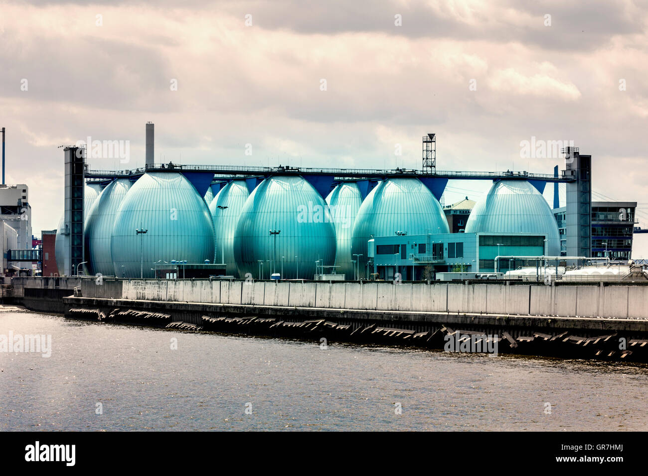 Digesters Of Köhlbrandhöft Sewage Treatment Plant In The Port Of Hamburg  Stock Photo - Alamy