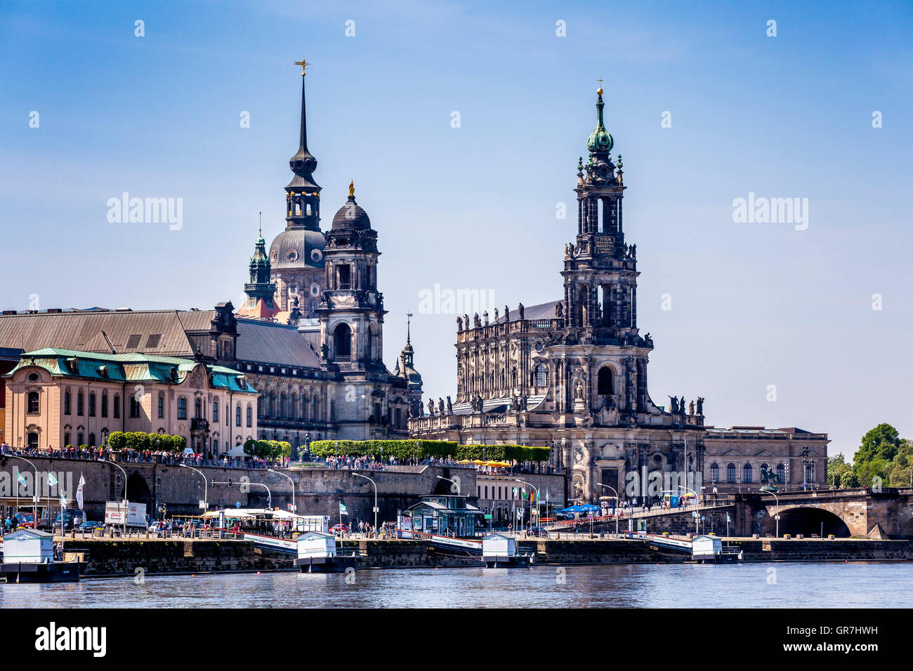 View Over The Elbe To The Historic City Center Of Dresden Stock Photo