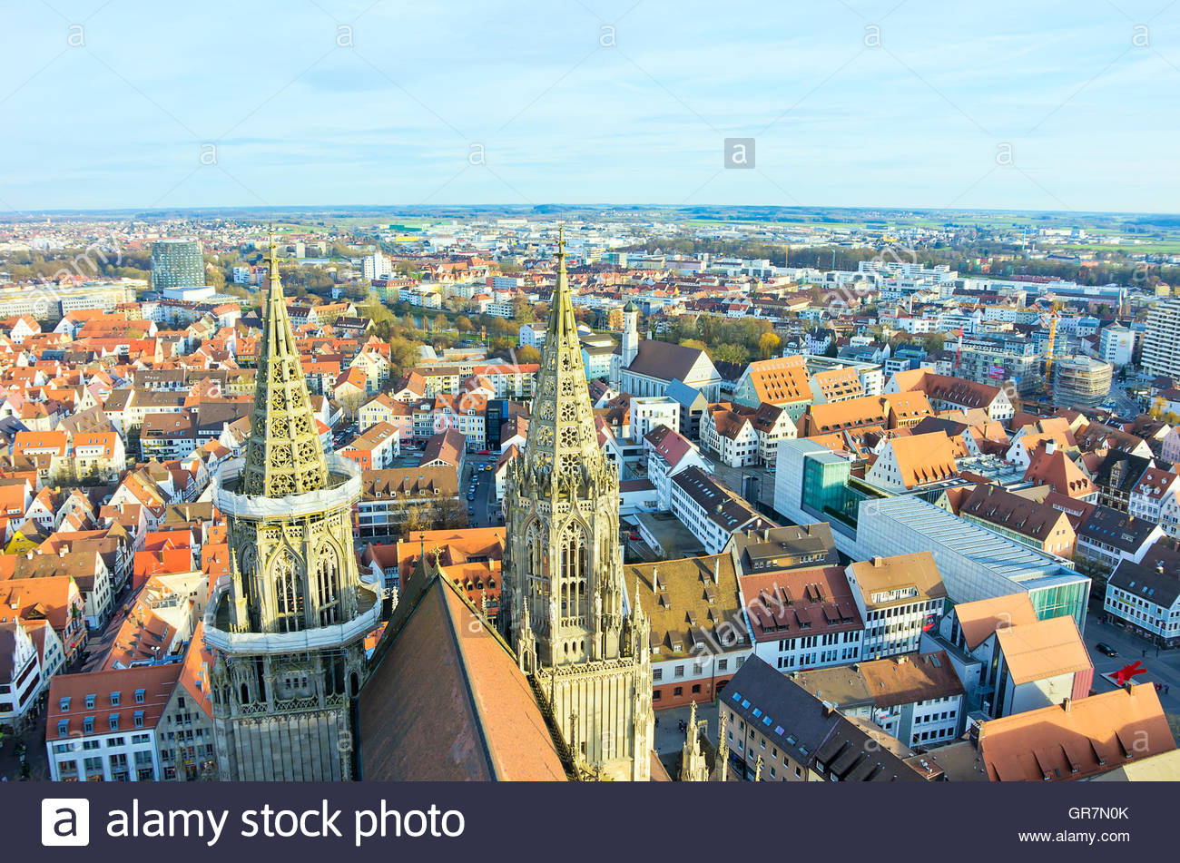 View From The Ulm Minster Overlooking The Eastern Steeples And The City, Ulm Germany. Stock Photo