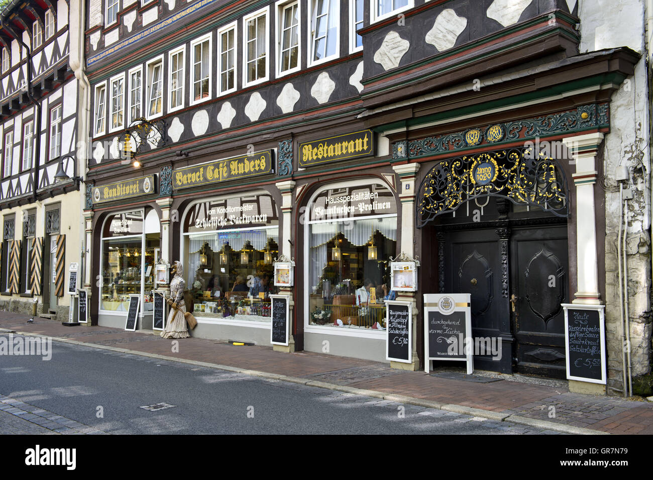 Baroque Restaurant And Café Anders In A Half-Timbered House, Goslar, Harz Stock Photo