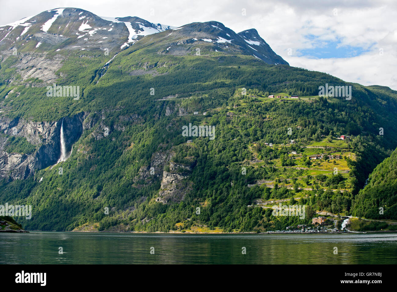 Mountainous Fjordlandscape At The Geiranger Fjord Near The Village Of Geiranger, Norway Stock Photo