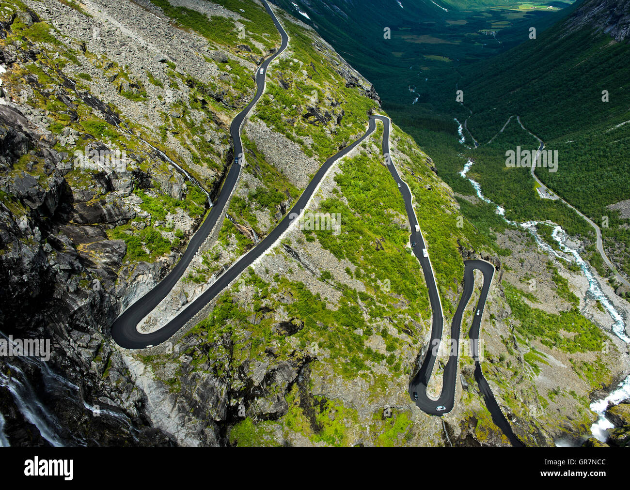 Serpentines Of The Trollstigen Mountain Road Near Andalsnes, Norway Stock Photo