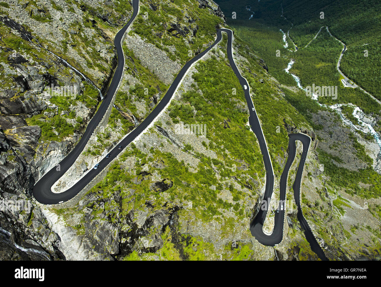 Multiple Serpentines Of The Trollstigen Mountain Road Near Andalsnes, Norway Stock Photo