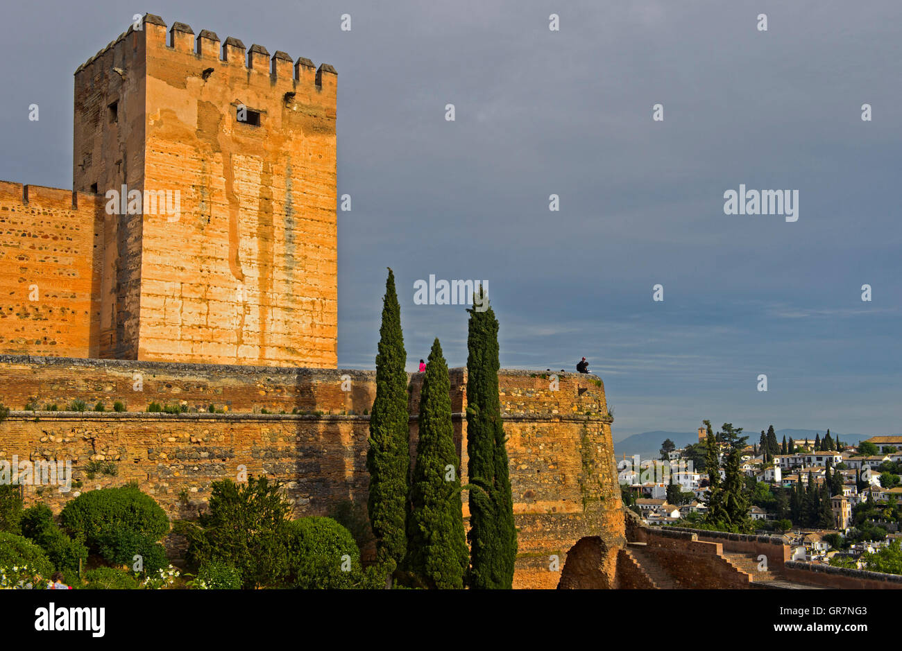 Tower Of The Alcazaba Fort, Alhambra, Granada, Spain Stock Photo