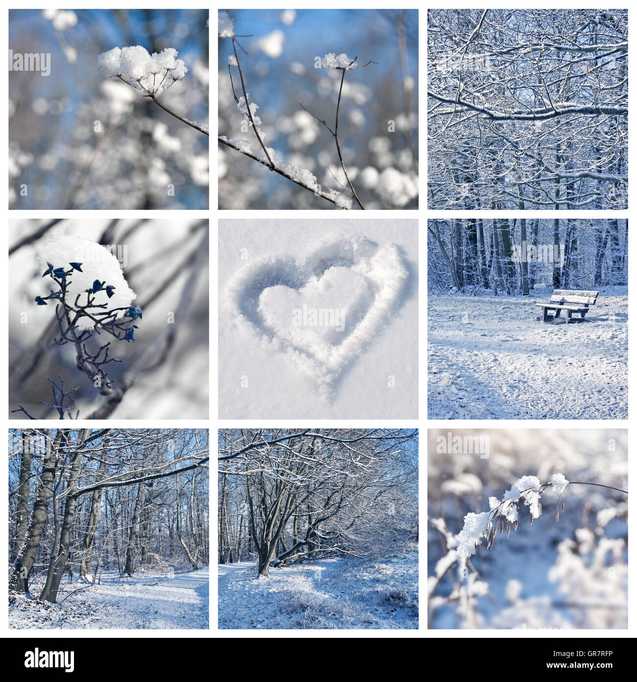 Snowy winter nature square collage Stock Photo