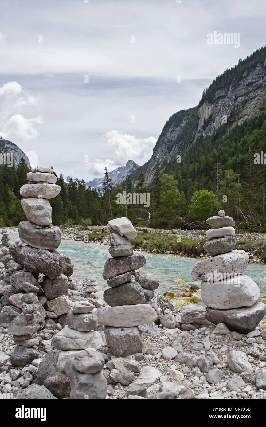 Stone Men In The Young Isar In Hinterautal Valley Stock Photo