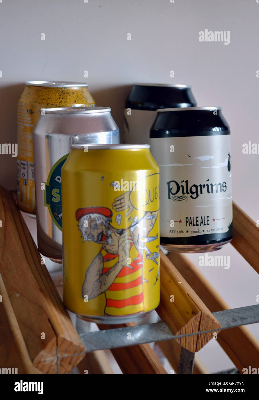 Five cans of craft ale. Stock Photo