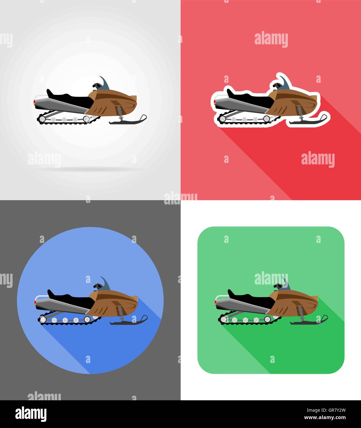 snowmobile for snow ride flat icons vector illustration isolated on ...