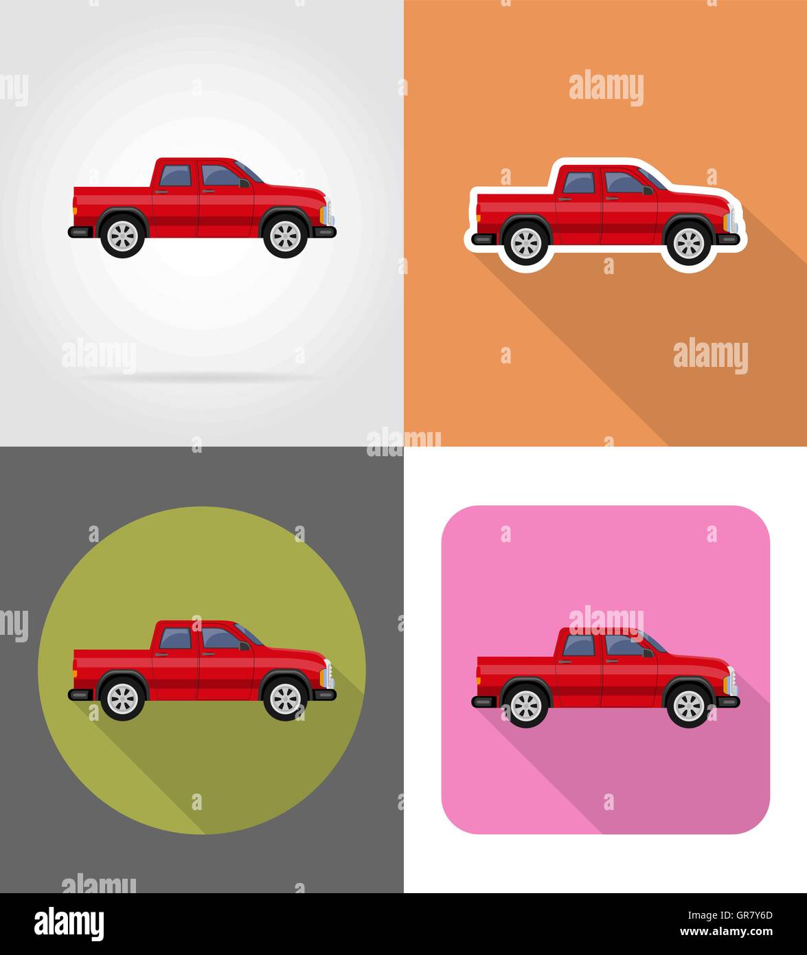 car pickup flat icons vector illustration isolated on background Stock ...