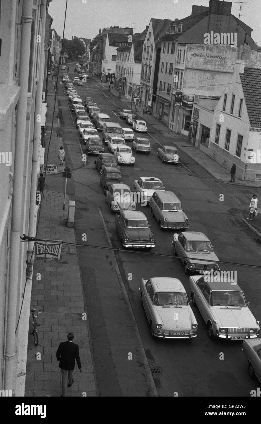 Traffic Jam 1971 Bw Stock Photo Alamy