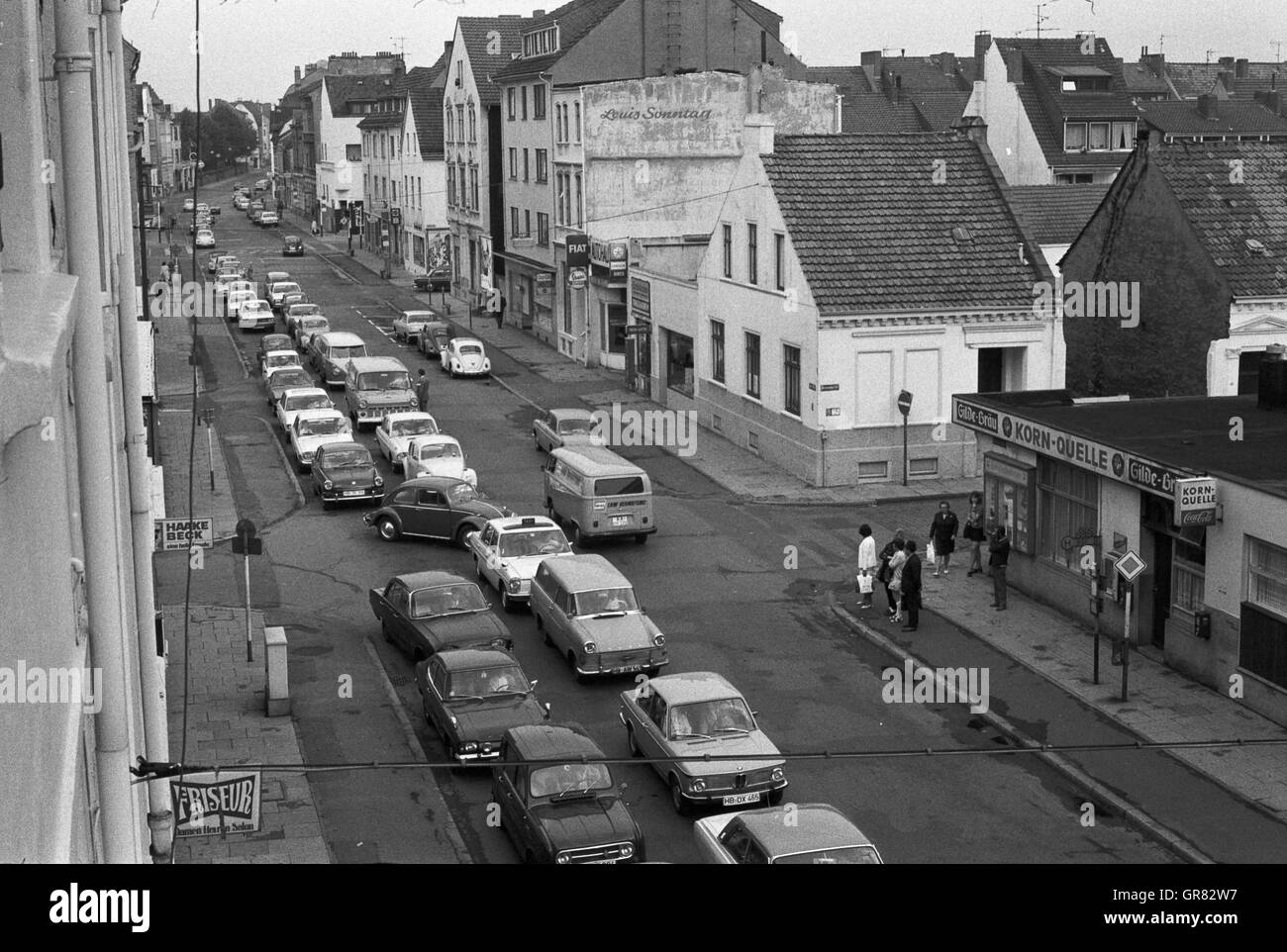 Traffic Jam 1971 Bw Stock Photo Alamy