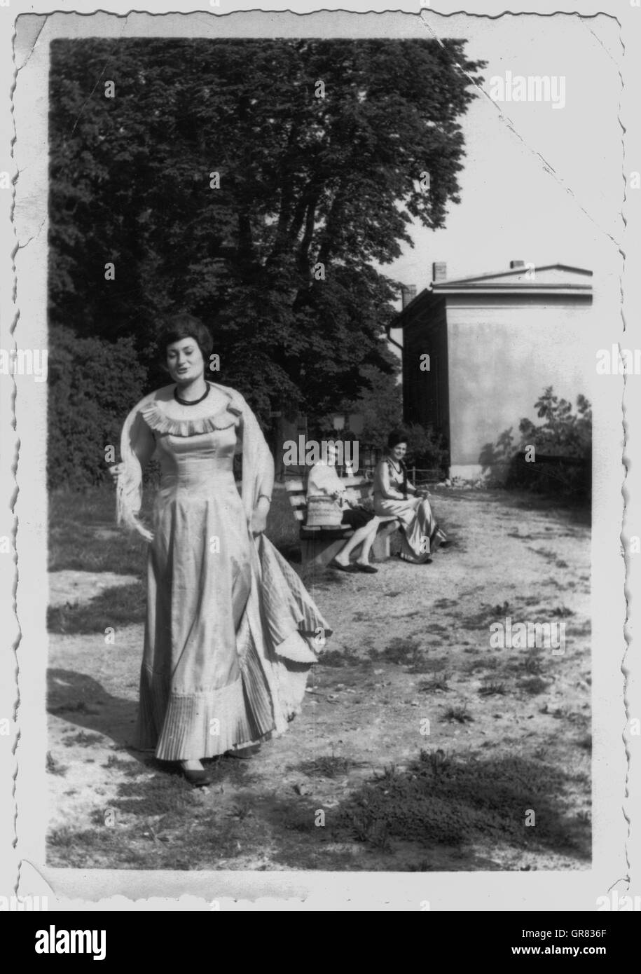 Woman With Dress 1968 Bw Stock Photo