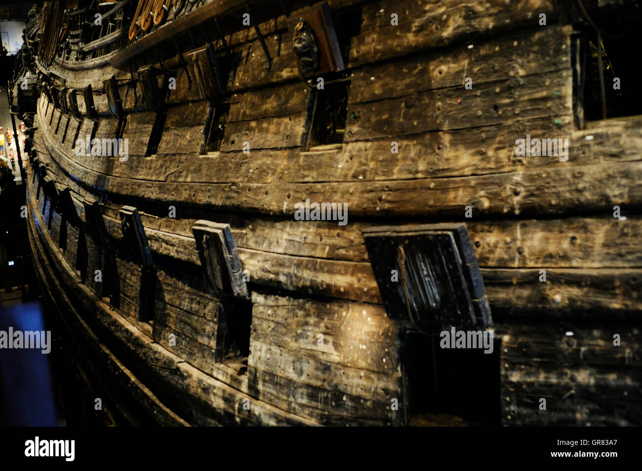 Warship Vasa. Built at 1626-1628 on the orders of the King of Sweden Gustavus Adolphus. Cannonry. Vasa Museum. Stockholm. Sweden. Stock Photo