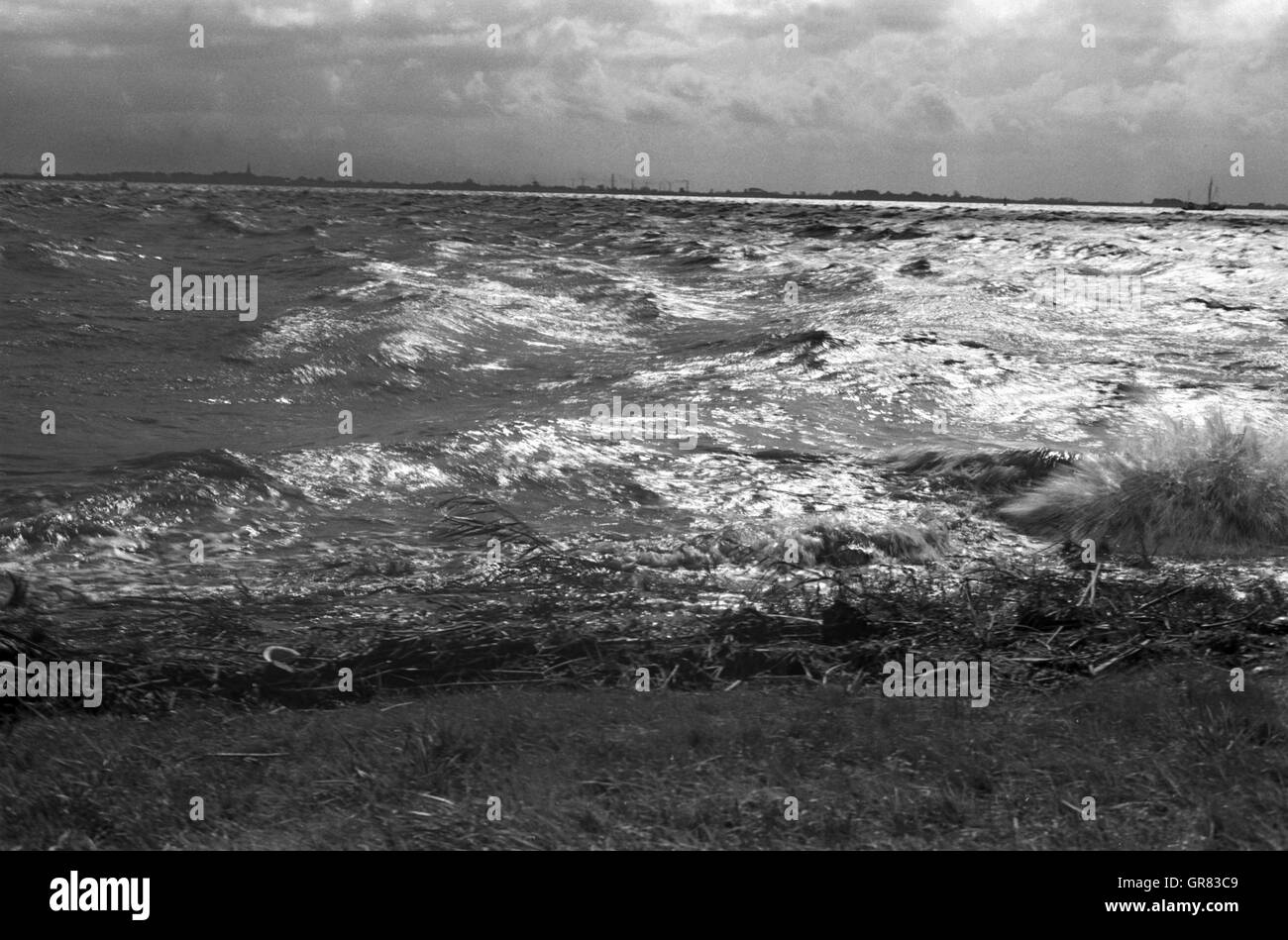 Storm Wave Bw Stock Photo