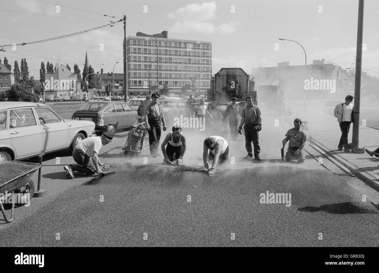 Tar Road Construction 1972 Bw Stock Photo Alamy