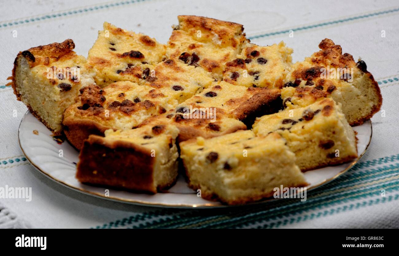 Hungarian Cheese Slices With Raisins Stock Photo
