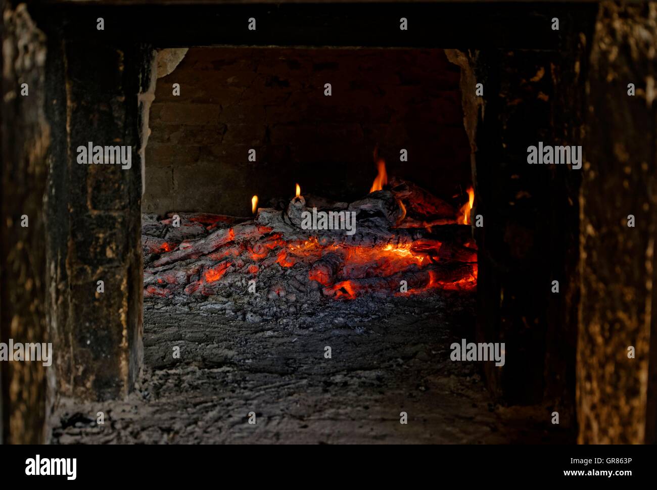 Glow In The Stone Oven Stock Photo