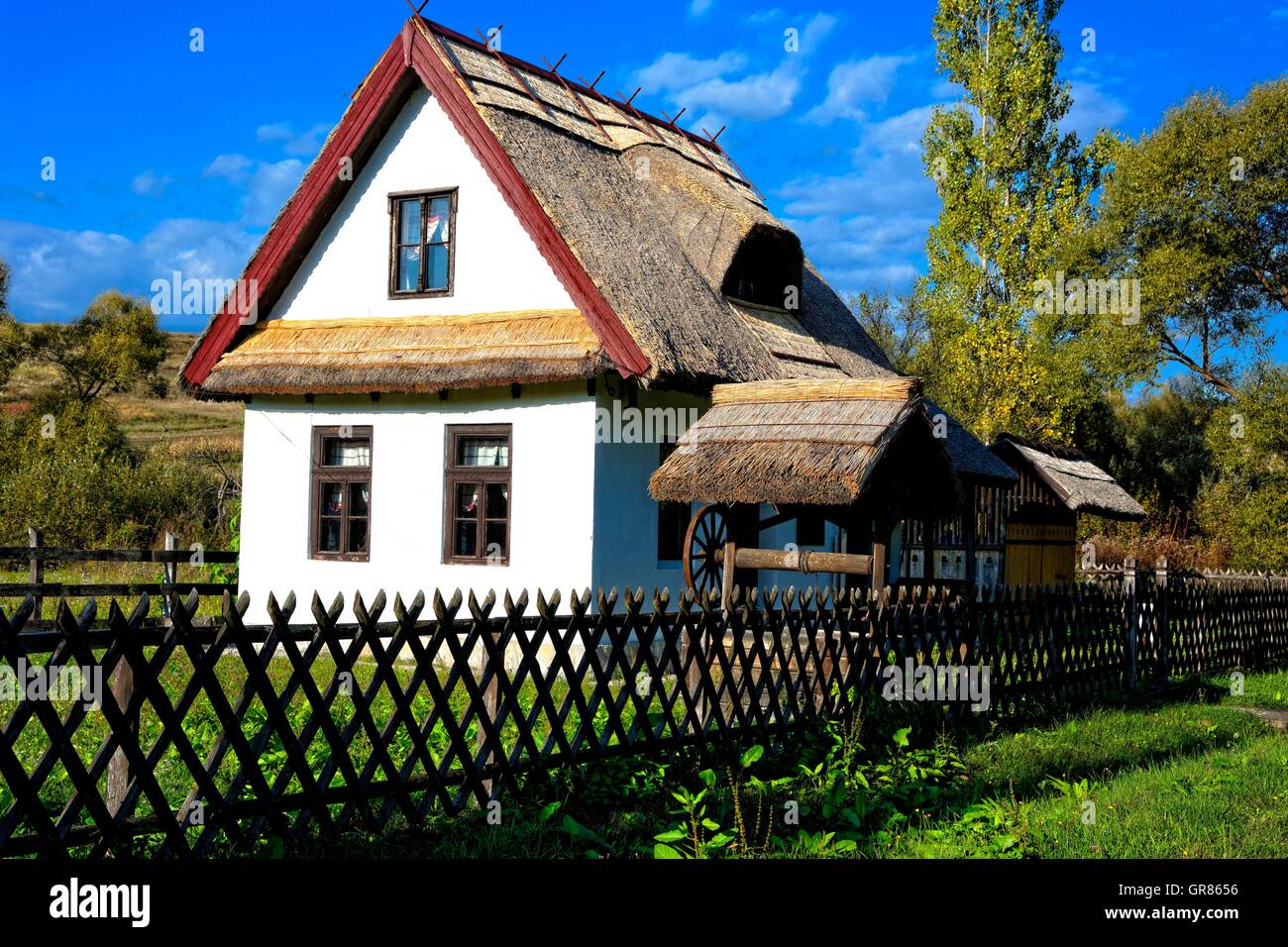 Reet, Thatched Roof Farmhouse Stock Photo