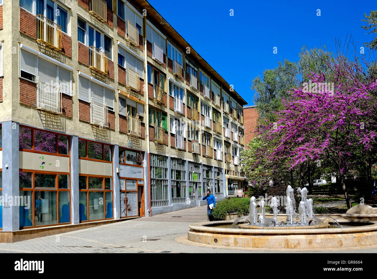 Retro Architecture With Fountain In Kaposvar, Hungary Stock Photo
